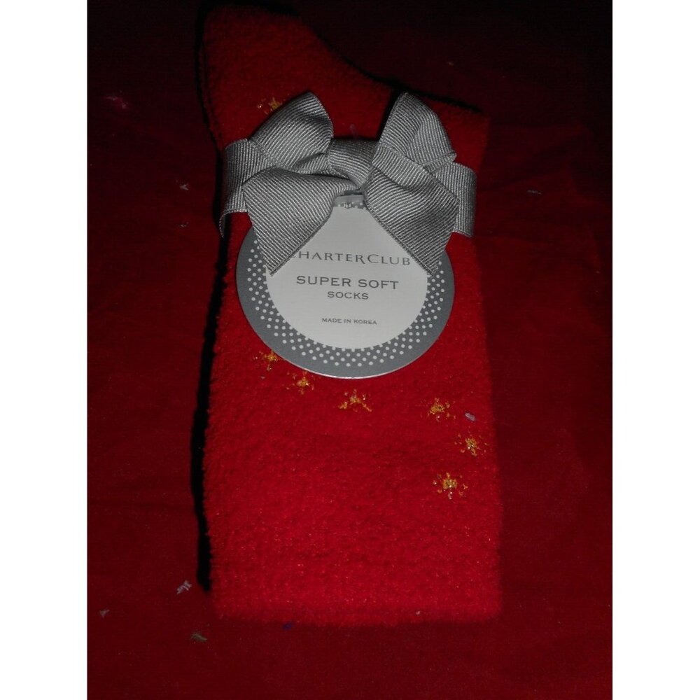 Charter Club Women's Soft Fuzzy Butter Socks Red 9-11 Fits Shoe Size 6-10